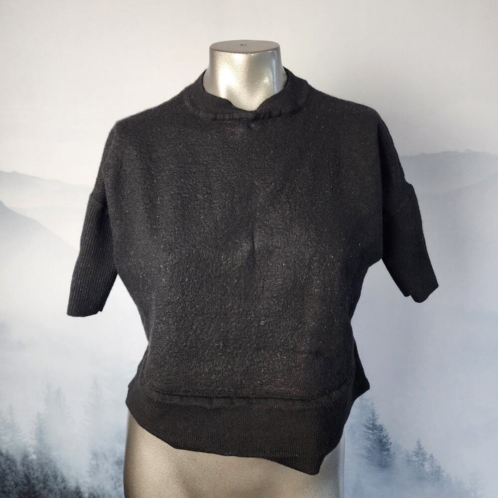Anthropologie Merino Wool Black Cropped Crew Neck Sweater | Women's XSmall